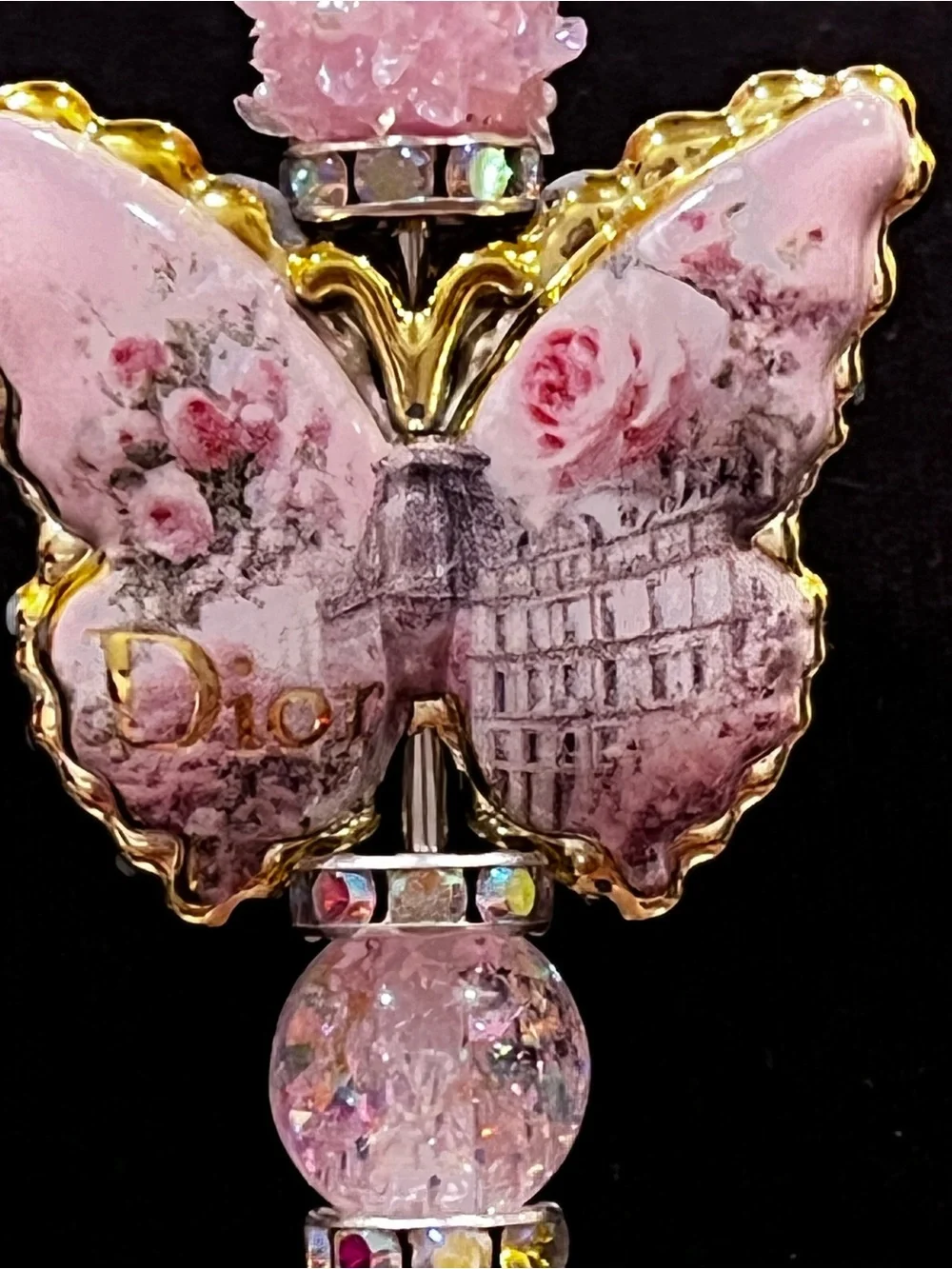 Designer inspired Pink and gold Butterfly focal fancy beaded Beaded pen!